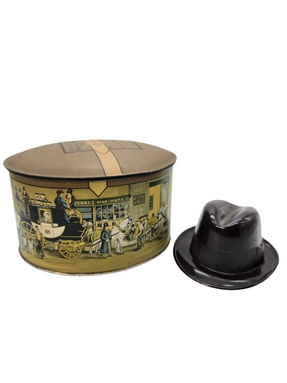 Vintage Dobbs Fifth Avenue Hats Mini Hat Tin w Plastic Hat & Tissue Advertising